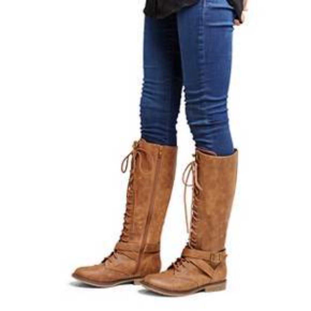 LAST PAIR Mossimo Magda Brown Lace Riding Boots - Picture 3 of 5